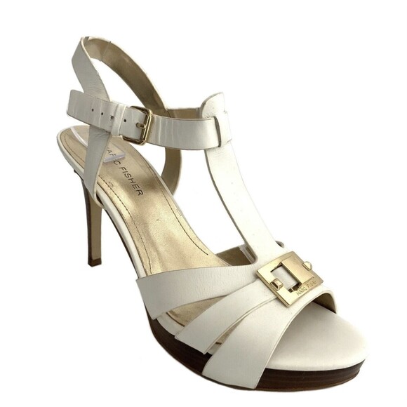 Marc Fisher Leather Varika Strappy Platform Heeled Sandals White 7.5 - Picture 1 of 13